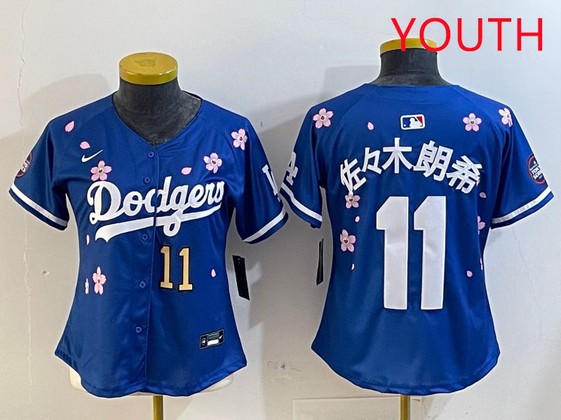 Youth Los Angeles Dodgers 11 R.Sasaki Blue Sakura Edition 2025 Nike MLB Jersey style 2